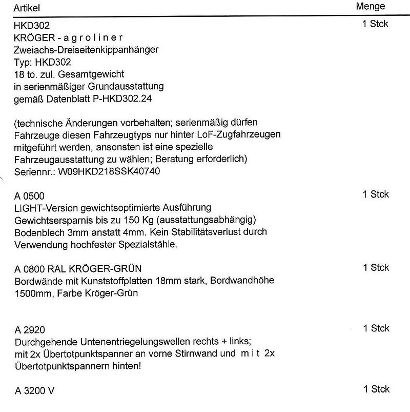 Kröger 18to mit Kunststoffbordwand Interne Nr. 40740